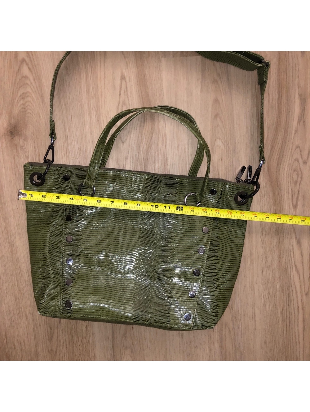HAMMITT LARGE DANIEL SATCHEL OLIVE GREEN LIZARD SCALE SKIN PURSE SHOULDER BAG - Picture 2 of 8